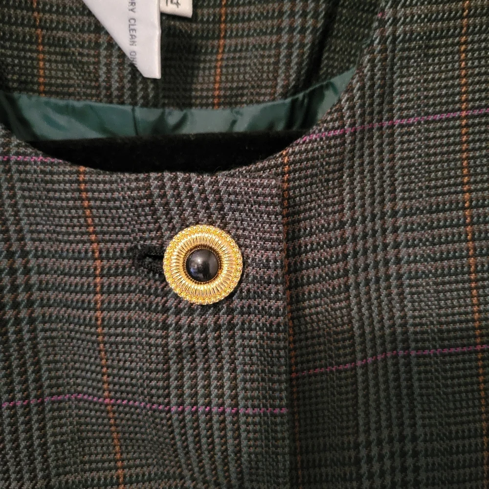 Vintage Plaid Blazer Size 14 Gold Button Blazer Classic Preppy Wool Blend Office